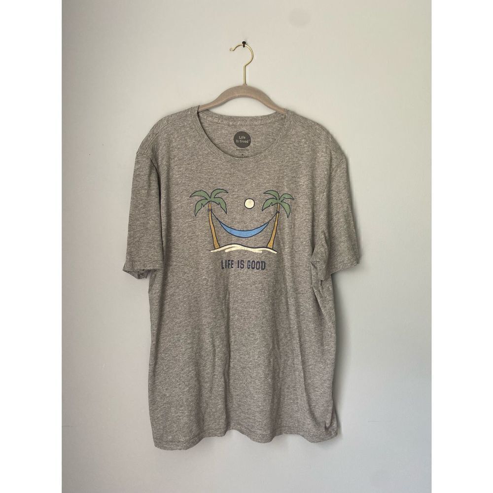 Life is good palm trees with hammocks/smooth tee/gray/comfort/casual